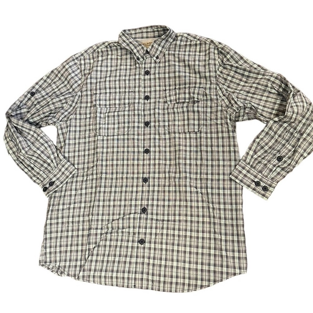 Duluth Trading Company Mens Large Tall Blue Plaid Performance Work Shirt